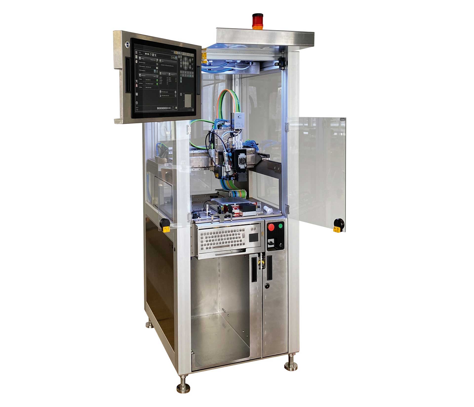 Micro dispensing combined with inline robots