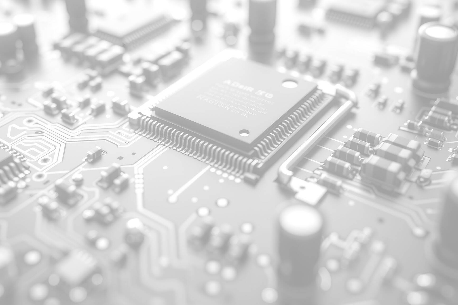 PCB with electronic components in black and white